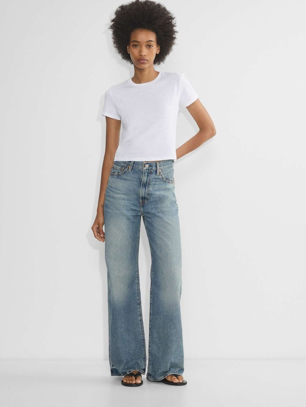 LEVI'S WIDE-LEG RIBCAGE JEANS Women Size 28X32 100% Cotton 90' Style Blue